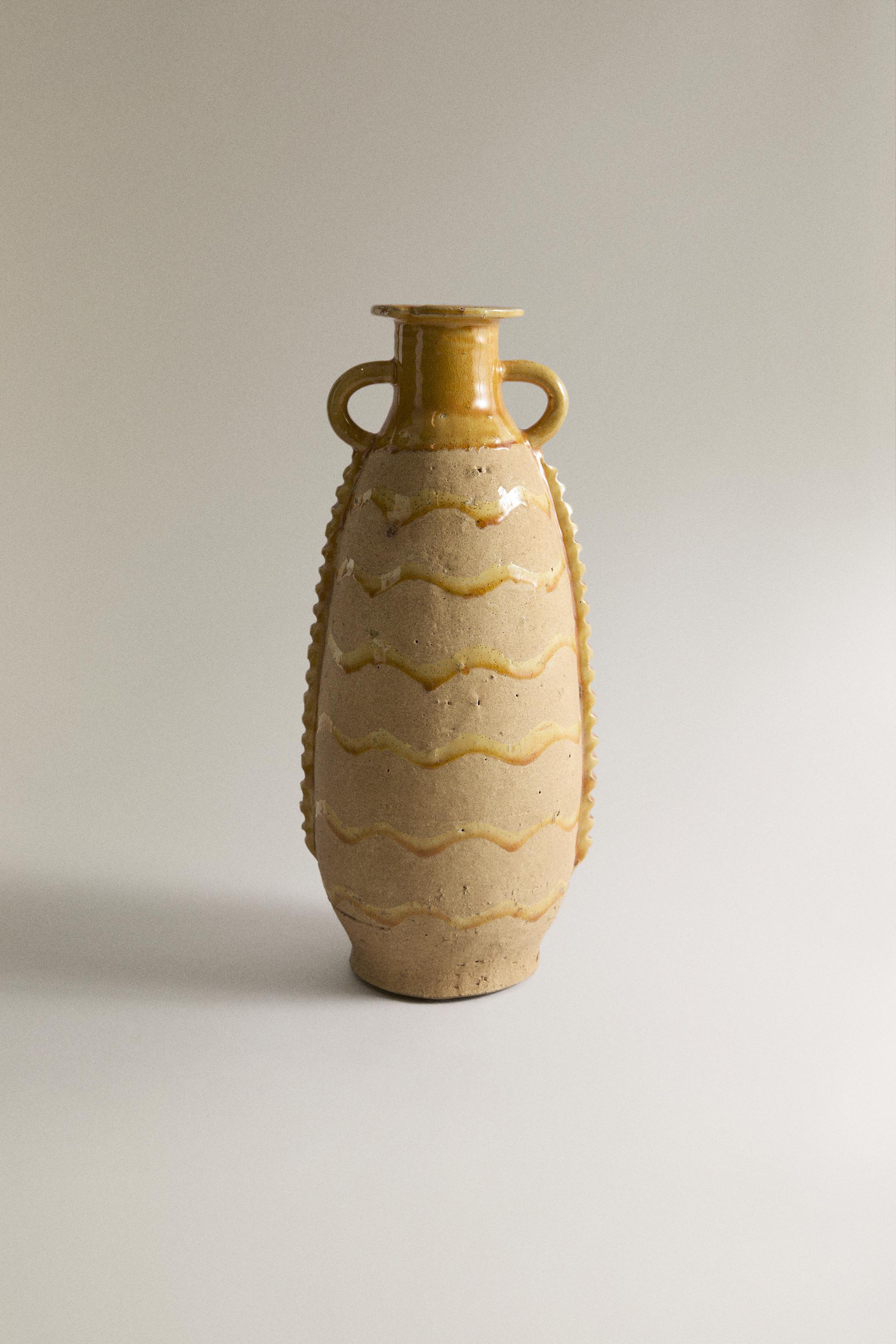 DECORATIVE TERRACOTTA VASE WITH HANDLES